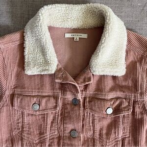 Pacsun Corduroy Crop Jacket Women’s Small Dusty Rose Pink Faux Shearling Collar